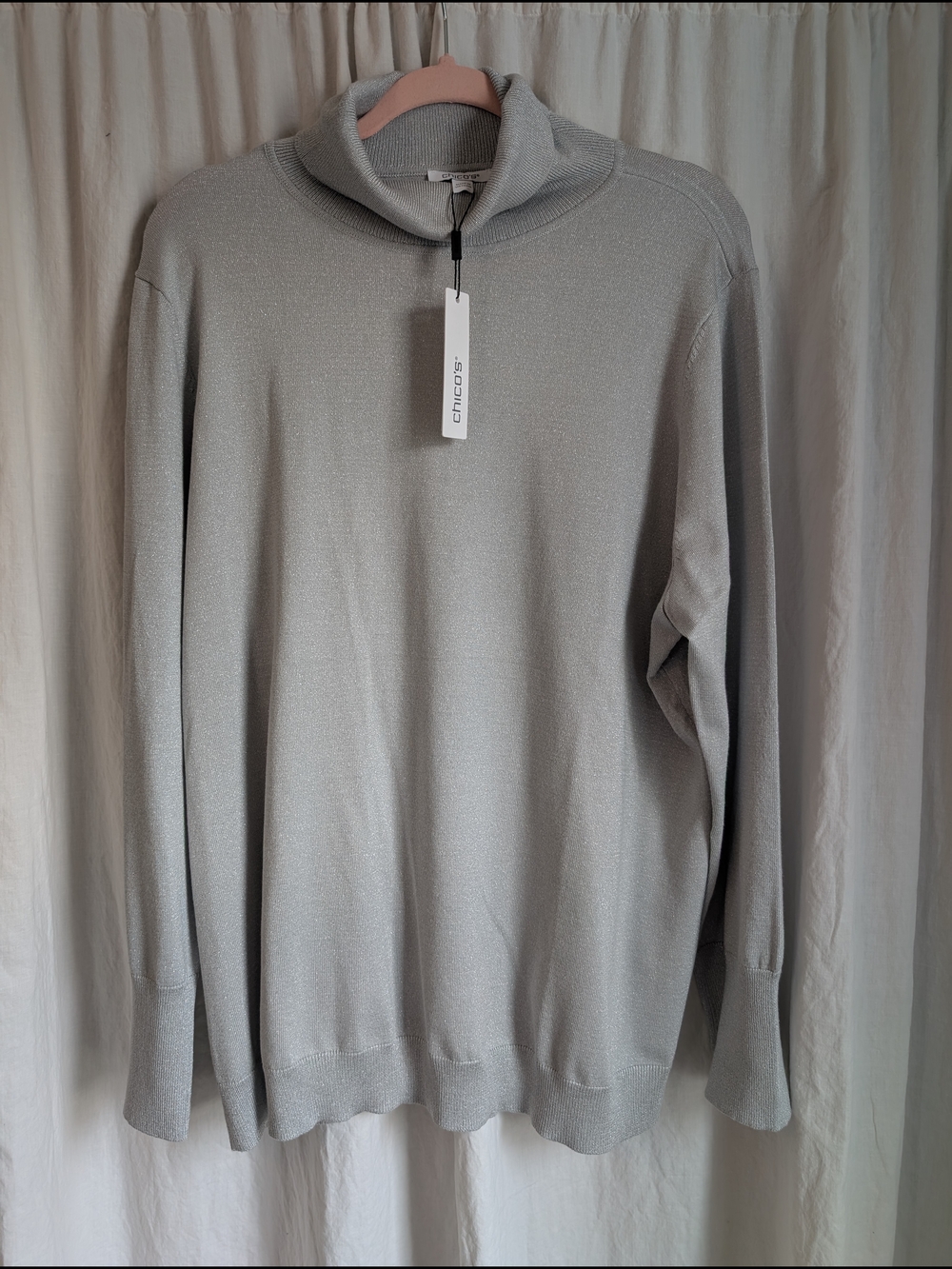 Chico's Silver Metallic Lurex Turtleneck Sweater